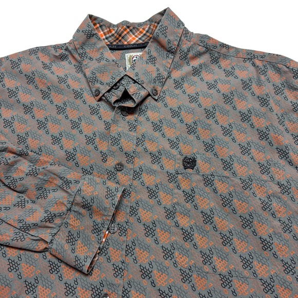 Cinch Other - Cinch Shirt Mens Large Gray Orange Geometric Western Button Down Long Sleeve‎